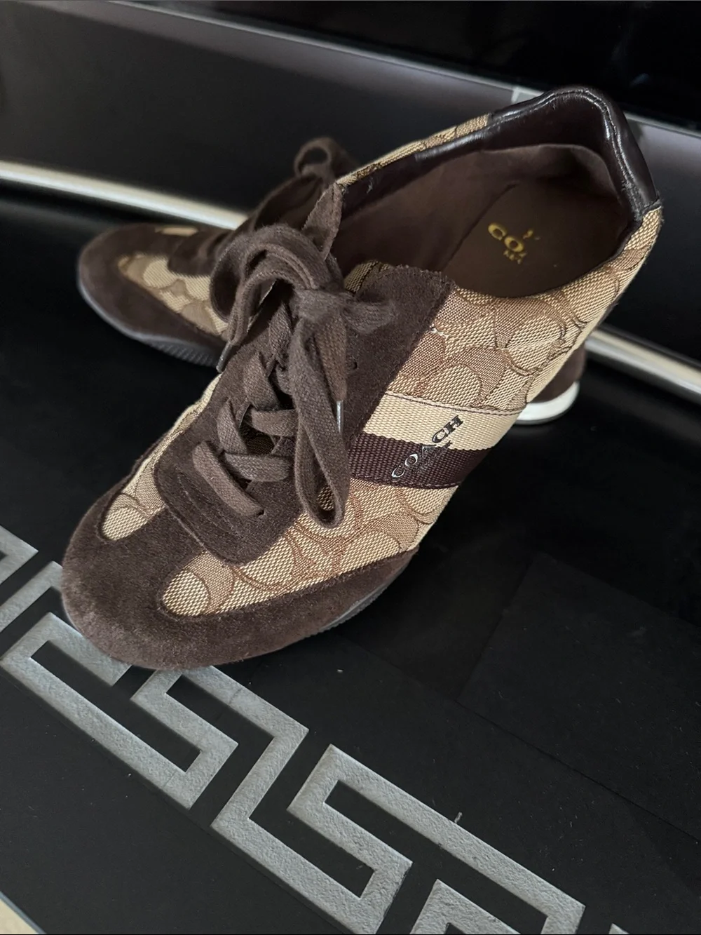 Coach Brown Signature Logo Lace-Up Sneakers